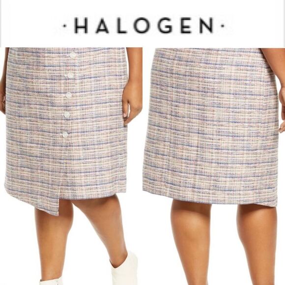 New Halogen Nordstrom Faux Wrap Button Tweed Multi Color Pencil Skirt Plus Size - Picture 1 of 10